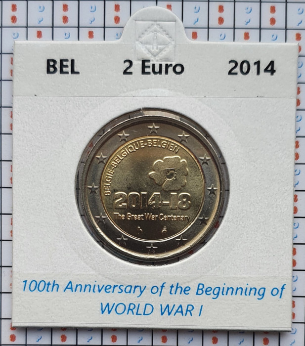 Belgia 2 euro 2014 UNC - WW I - km 345 - cartonas personalizat D56801