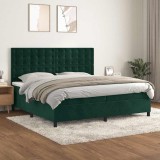 vidaXL Pat box spring cu saltea, verde &icirc;nchis, 200x200 cm, catifea 3143286