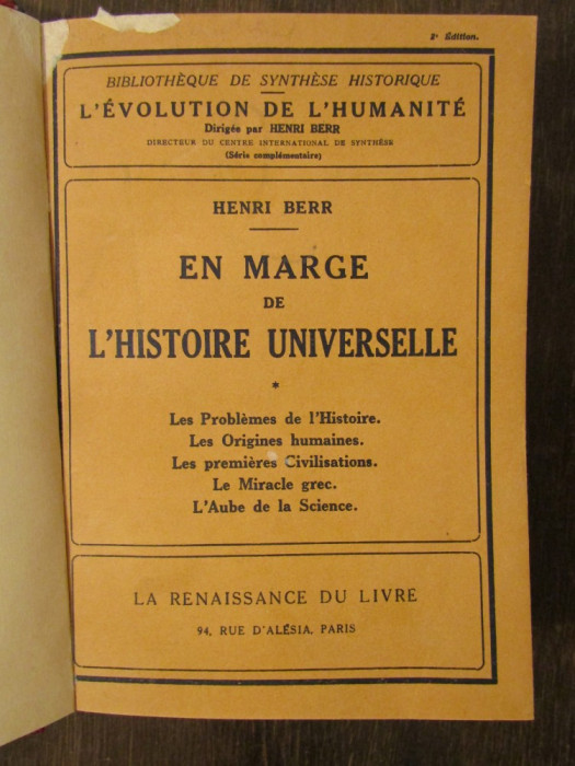 EN LARGE DE L&#039;HISTOIRE UNIVERSELLE-HENRI BERR