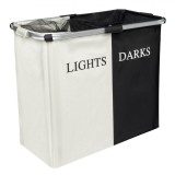 Coș Rufe Dublu, Lights Darks, Cadru Aluminiu, Plasă &Icirc;nchidere, Capacitate 110L, Alb Negru, Oem