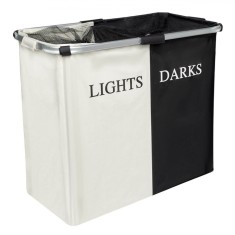 Coș Rufe Dublu, Lights Darks, Cadru Aluminiu, Plasă &Icirc;nchidere, Capacitate 110L, Alb Negru