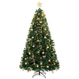 HOMCOM Brad de Crăciun Artificial 180 cm cu 240 Lumini LED, 755 Ramuri din PVC, Stea, Globuri, Fundițe, Verde | Aosom Romania
