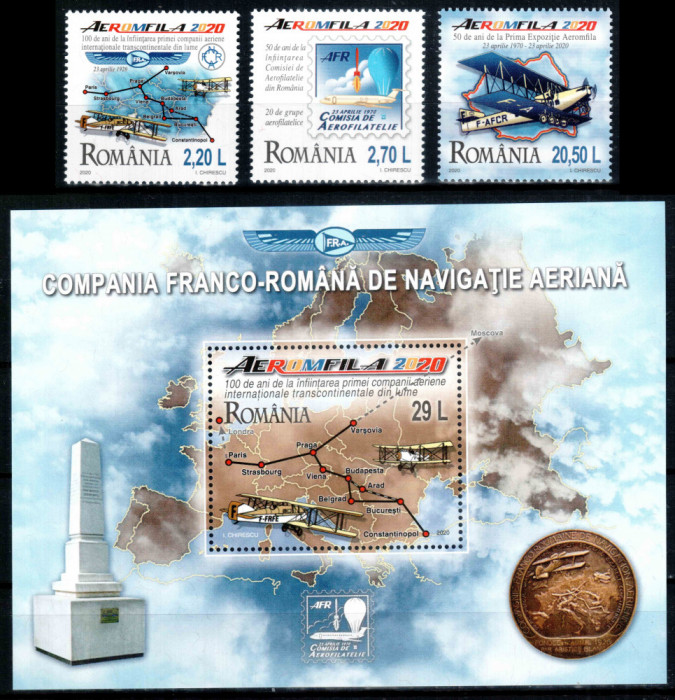 Romania 2020, LP 2281 + 2281 a, Aeromfila, serie + colita, MNH!