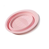 Accesoriu din silicon pentru curatarea accesoriilor makeup, pensule, buretei, 14.5 x 11,5 cm, 2 moduri de utilizare, pliabil, roz, Flippy