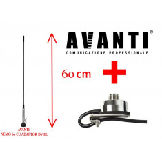 Antena Radio CB Avanti Nemo 60 Prindere Fluture + Adaptor PL + Suport Portbagaj Haion Capota