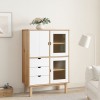 Dulap inalt Gossi Otta, maro/alb, 85x43x125cm, lemn masiv pin. Servanta living/biblioteca, 3 sertare si usi, spatiu depozitare