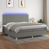 Cumpara ieftin Pat cu arcuri, saltea și LED, gri &icirc;nchis, 200x200 cm, textil