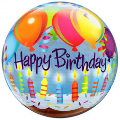 Balon Bubble 22&amp;quot;/56cm Happy Birthday, Qualatex 25719 foto