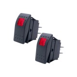 &Icirc;ntrerupător basculant iluminat marin 12V 20A 4‑Pin Pornit/Oprit cu LED roșu, pachet de 2 bucăți &ndash; Negru 2 buc