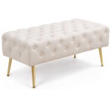 Taburet Monaco, tapitat cu catifea, tip banca, cu picioare metalice, 100x42x41 cm, bej Household NewTrend