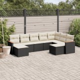 VidaXL Set mobilier de grădină cu perne, 9 piese, negru, poliratan