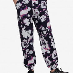 Pantaloni cu imprimeu floral si buzunare, negru, dama