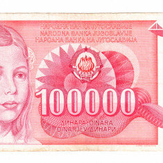 Bancnota Iugoslavia 100000 dinari 1989, circulata, stare buna
