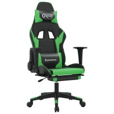 Scaun de gaming cu suport picioare negru/verde, piele ecologica
