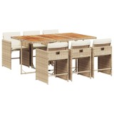 Cumpara ieftin Set de masa pentru gradina, 7 piese, cu perne, bej, poliratan