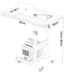 Masa laptop portabila lemn cu roti,structura metalica, inaltime ajustabila foto