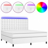 Cumpara ieftin Pat cu arcuri, saltea si LED, alb, 180x200 cm, piele ecologica