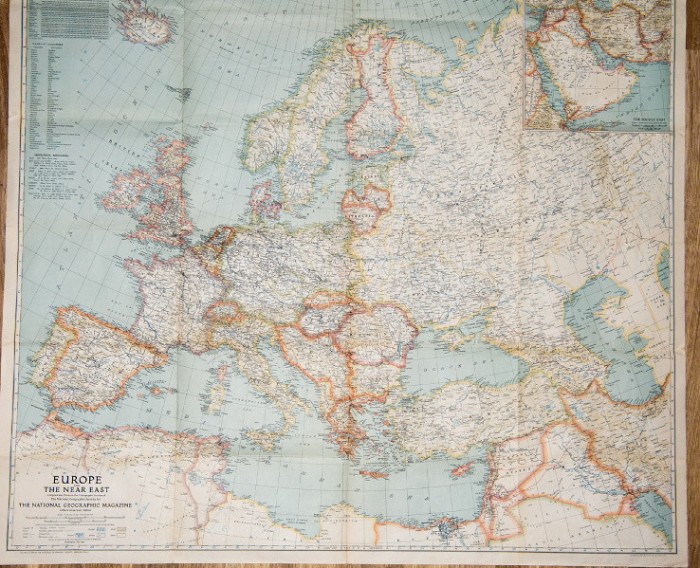 Europe and the near east 1940 - Hartă rară National Geographic