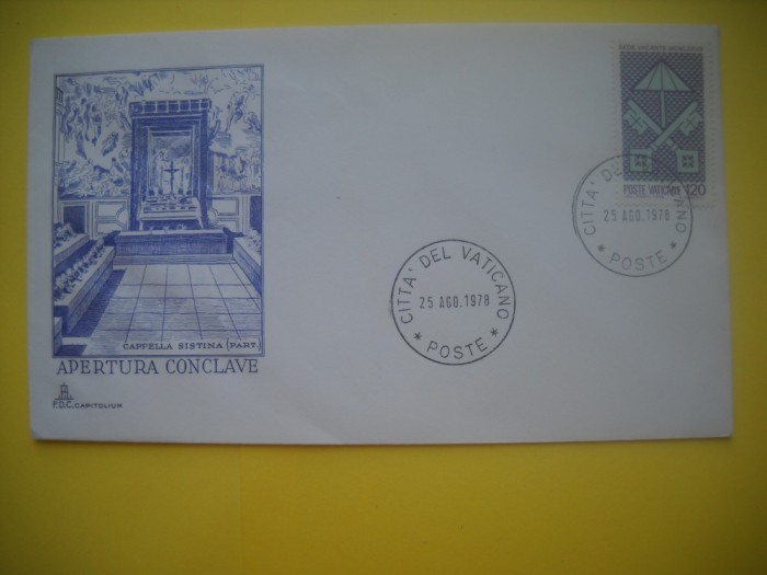 HOPCT PLIC S FDC NR 853 APERTURA CONCLAVE- 1978 VATICAN -NECIRCULAT