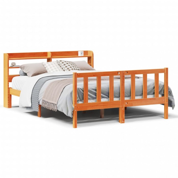 Gossi cadru de pat cu tablie, maro ceruit, 135x190 cm, lemn masiv pin