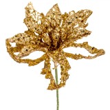Crenguță Decorativă Crăciun, Flori Aurii, Glitter, Diametru 8.5 cm, &Icirc;nălțime 15.5 cm