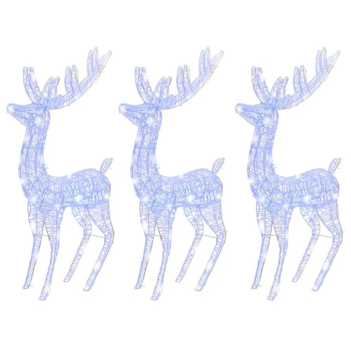Ren de Craciun 250 LED-uri, 3 buc., albastru, 180 cm, acril XXL