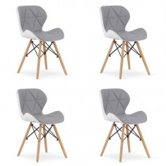 Set 4 scaune stil scandinav, Artool, Lago, piele ecologica, lemn, gri si alb, 47x52x73 cm GartenVIP DiyLine