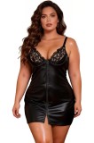 Rochie din piele sexy pentru femei, set lenjerie din dantelă cu aspect umed, rochie de petrecere din piele PU, rochie mini, haine de club, mărime mare