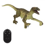 Dinozaur Interactiv, Velociraptor, Mișcare și Lumină, 6 Sunete, Telecomandă, 34cm, Verde, Plastic