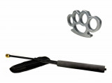 Set baston telescopic flexibil IdeallStore&reg;, negru 47 cm si box argintiu, 1 cm grosime