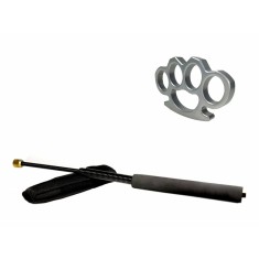 Set baston telescopic flexibil IdeallStore&reg;, negru 47 cm si box argintiu, 1 cm grosime