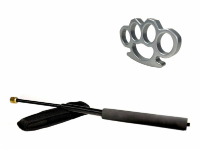 Set baston telescopic flexibil IdeallStore&amp;reg;, negru 47 cm si box argintiu, 1 cm grosime foto