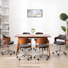 Scaune pivotante, 6 buc. negru, lemn curbat &amp; piele ecologică
