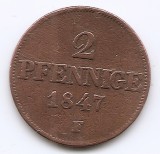Germania - Xaxonia 2 Pfennige 1847 F - Frederick August II, Cupru, 20 mm, 1157