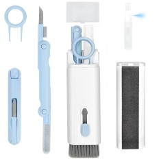 Kit de curatare multifunctional, 7 in 1, pentru tastatura, laptop, telefon, casti, albastru