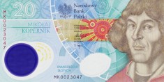 Bancnota Polonia 20 Zloti 2023 - UNC (comemorativa Copernic - polimer in folder) foto