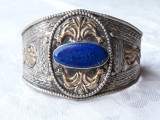 Argint BRATARA REGLABILA LATA etnic NEPAL TRIBALA cu LAPIS LAZULI unica SUPERBA