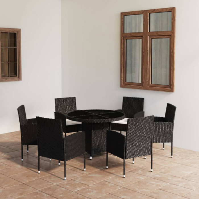 Set mobilier de gradina, 7 piese, negru, poliratan