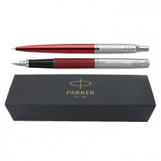 Set stilou+creion mecanic Parker Jotter Royal rosu cu accesorii cromate foto