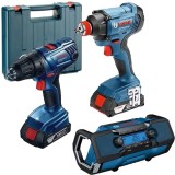 Bosch GDX 180-LI + GSR 180-LI + GPB 18V-2 C - Masina de insurubat cu impact 180 Nm M6-M16 + Masina de gaurit si insurubat 54 Nm 2 acumulatori Li-Ion 1