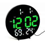 Ceas Digital Perete/Masa cu LED Verde-Alb, Telecomanda, Temperatura, Alarma, 26cm