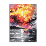 Tablou pictat manual birou, living, dormitor, Apus de soare cu velier, 70x50cm ulei pe panza efect 3D, Spectaculos