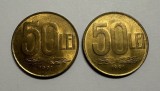 Lot 2 x 50 Lei 1991 Romania, UNC, Luciu de batere