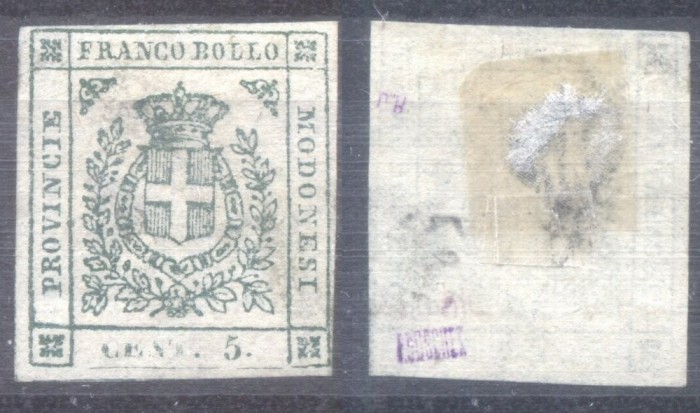 Italy Modena 1859 Coat of arms 5C Mi.7b SIGNED MH AM.319