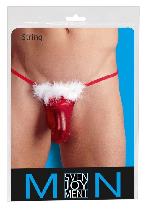 Svenjoyment - Czerwone Męskie Stringi Świąteczne Z Białymi Pi&oacute;rkami S-L
