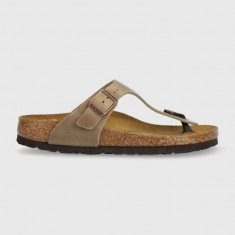 Birkenstock slapi de piele Gizeh femei, culoarea maro, cu toc plat