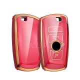 Husa cheie smartkey BMW Seria F, 3/4 butoane, TPU+PC rosu cu contur gold
