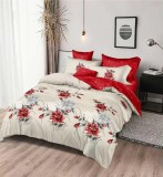 Cumpara ieftin Lenjerie Pat Channel Sf198, Bumbac, 6 Piese, Fara Elastic, Crem, Rosu