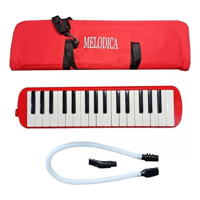 Muzicuta Melodica 32 Clape, Flippy, din ABS, pentru Incepatori, 45 x 13 x 7 cm, Include Husa si Suflator, Rosu