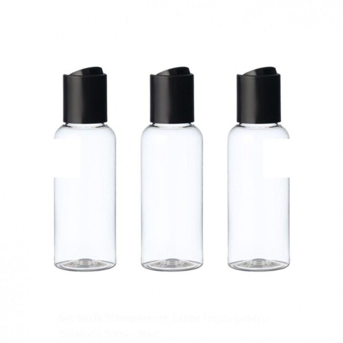 Set Sticle Transparente Capac Negru pentru Calatorie 50ml - 3buc